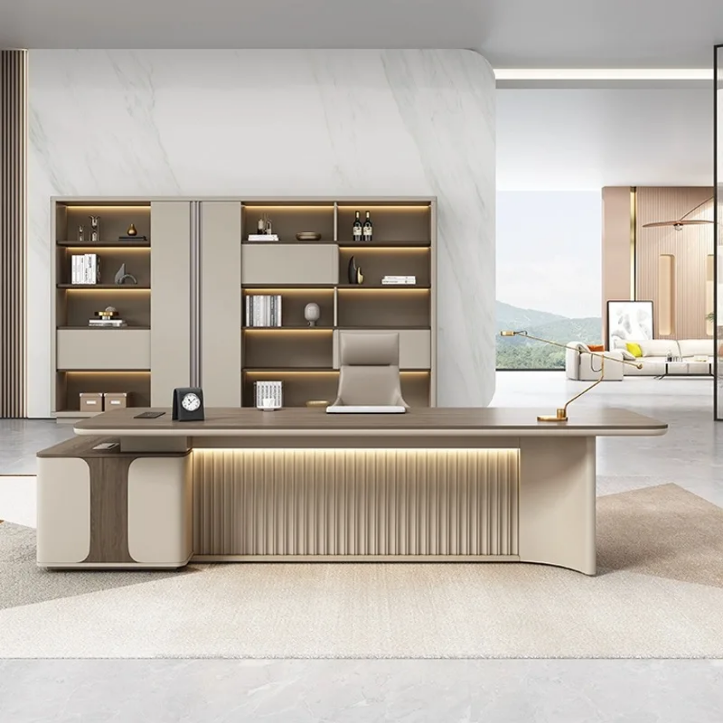 706A Bureau L-Shape Boss Desk Set – Premium Executive Office Furniture with Cabinet