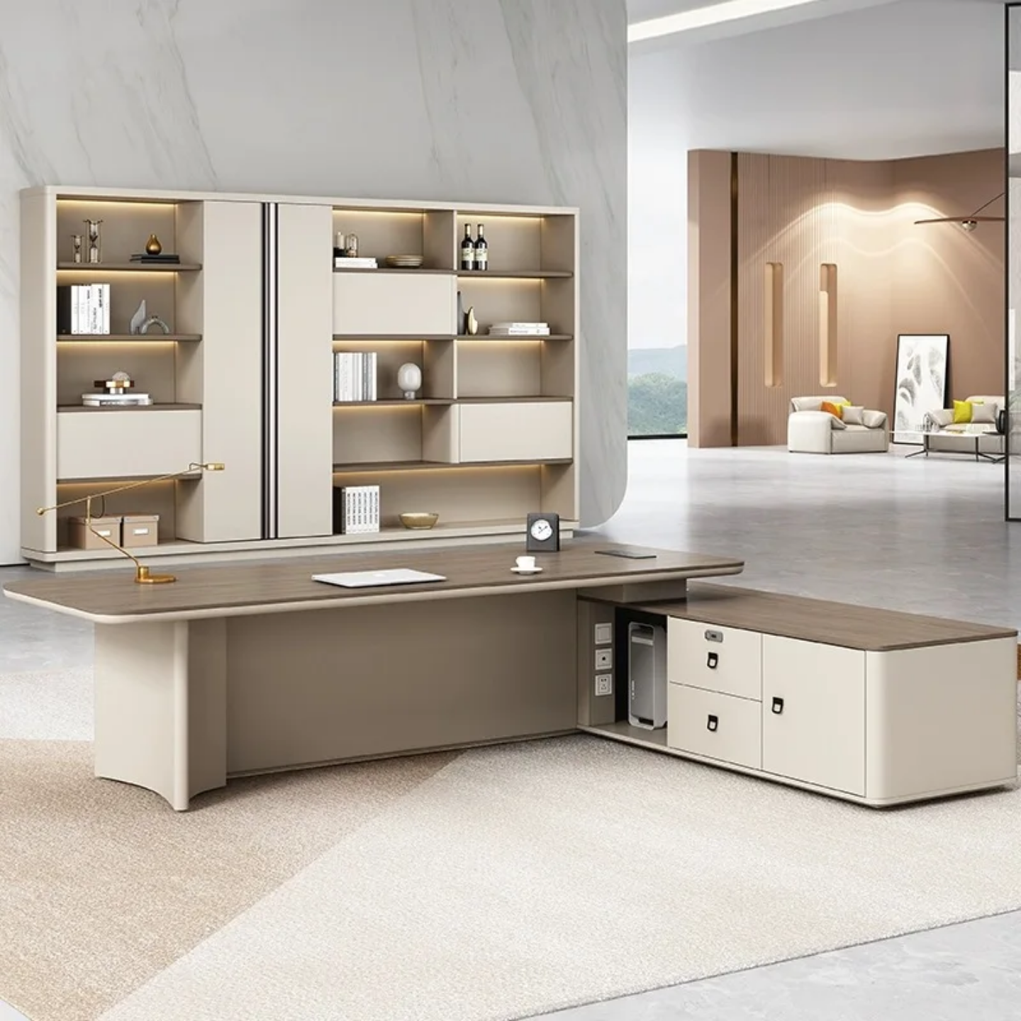 706A Bureau L-Shape Boss Desk Set – Premium Executive Office Furniture with Cabinet