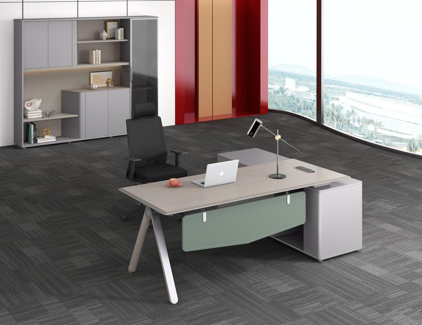 23S Premium Office Desk with Olive Green & Metal Accents