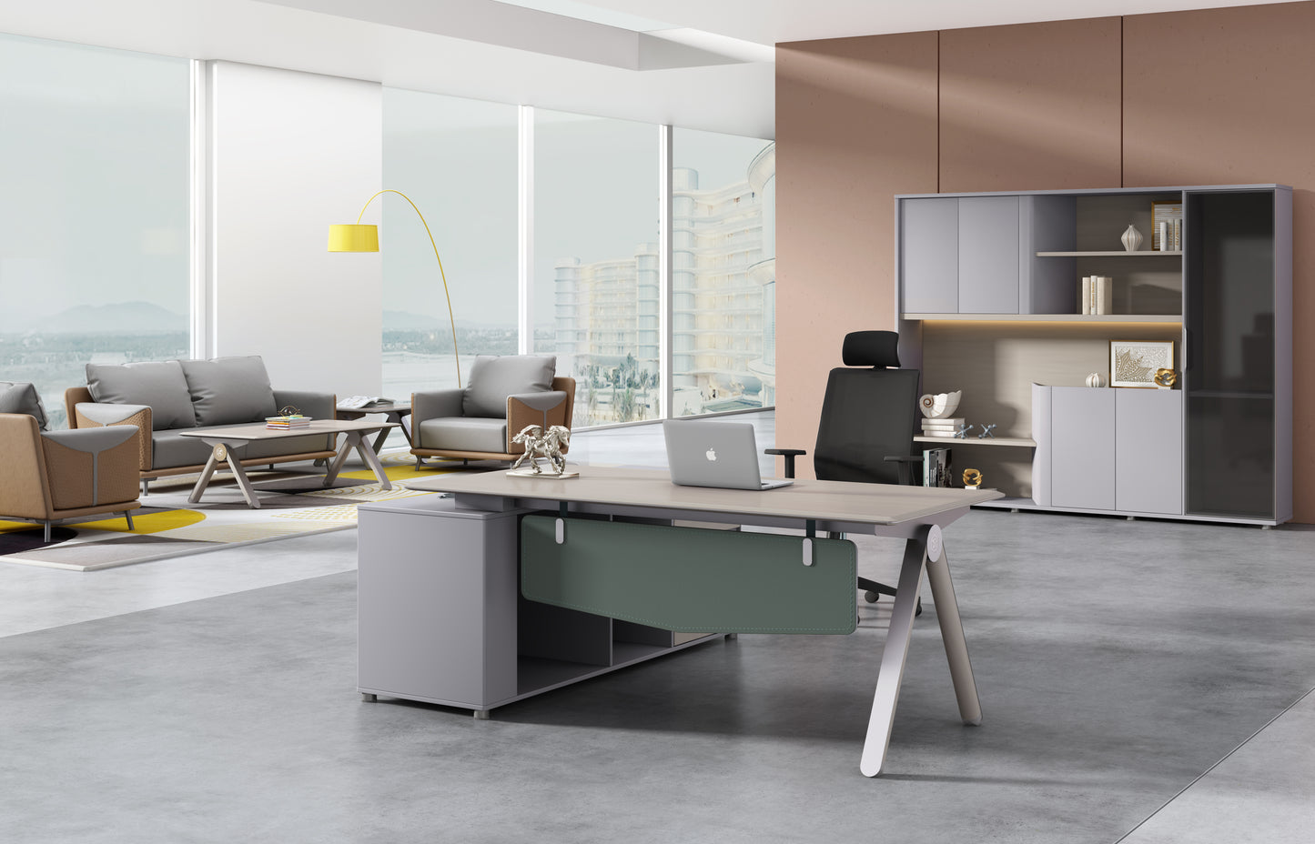 23S Premium Office Desk with Olive Green & Metal Accents