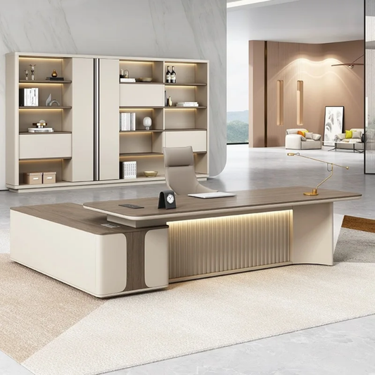 706A Bureau L-Shape Boss Desk Set – Premium Executive Office Furniture with Cabinet