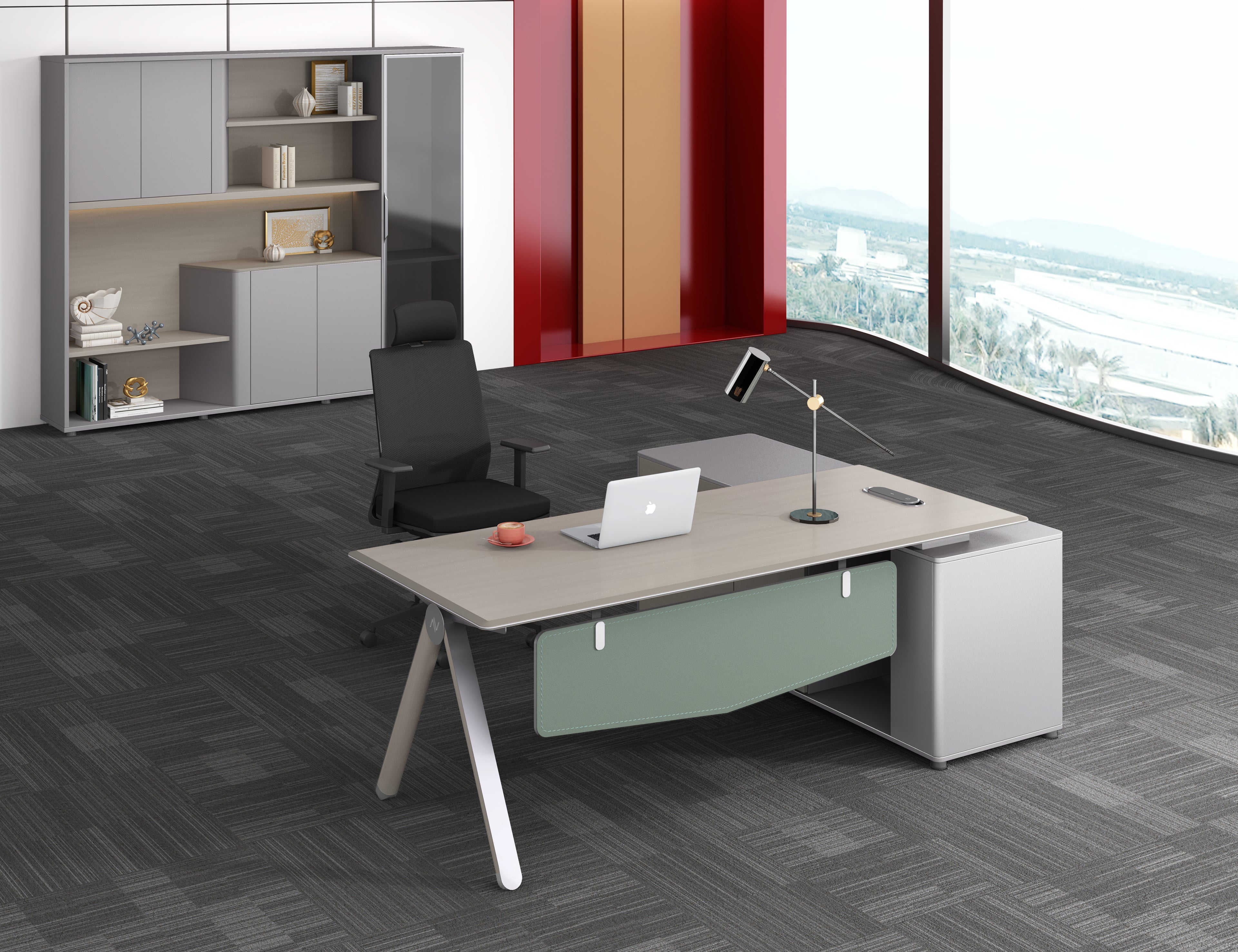23S Premium Office Desk with Olive Green & Metal Accents